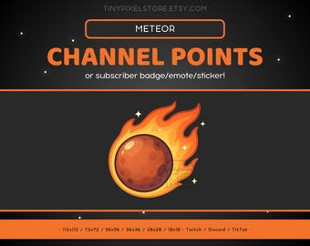 Icono de punto de canal de Twitch de Meteor: insignia de suscripción, emoticono, emoticono de Discord, recursos de streaming, emoji de juegos, pegatina, espacio, galaxia, fuego