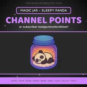 Icono de punto de canal de Twitch de Sleepy Panda: insignia de suscripción, emoticono, emoticono de Discord de tarro mágico, emoji de juegos para streaming, pegatina, insignia de fidelidad