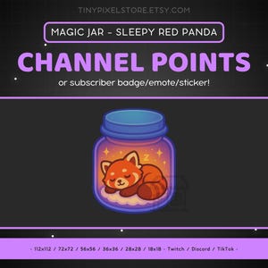 Icono de punto del canal de Twitch de Panda Rojo Dormido: insignia de suscripción, emoticono, emoticono de Discord de Frasco Mágico, emoji de juegos para streaming, pegatina