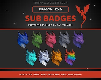 Dragon Twitch Sub Badge, Emote - Bit Badges, Discord, Channel Point Icon, Streaming, Emoji, Sticker