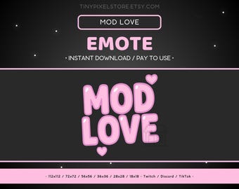 MOD LOVE Twitch Emote Reaction Text - Pink Pastel Text Discord Emote, Streaming Assets, Streamer, Gaming, Funny, Sparkle, Glow, Kawaii, Cute