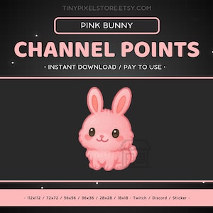 Pink Bunny Twitch Channel Point Icon, Sub Badge, Emote - Fluffy Bunny Discord Emote, Streaming Assets, Gaming Emoji Sticker, Loyalty Badge