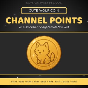 Wolf Golden Coin Twitch Channel Point Icon, Sub Badge, Emote - Cute Discord Emote, Streaming Assets, Gaming Emoji, Sticker, Dog, Canine