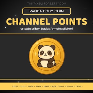 Icono de punto de canal de Twitch con moneda dorada de Panda, insignia de suscripción, gesto: gesto lindo de Discord, recursos de streaming, emoji de juegos, pegatina, animal, kawaii