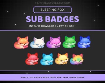 Sleeping Fox Twitch Sub Badge, Emote - Bit Badges, Discord Emote, Channel Point Icon, Streaming Assets, Gaming Emoji, Sticker, Loyalty Badge