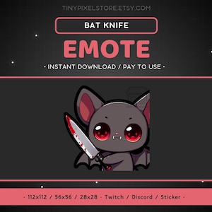 Bat Knife Emote - Discord Emote, Streaming Assets, Gaming Sticker, Emoticon, Funny, Animal, Cute, Evil, Halloween, Nocturnal, Horror
