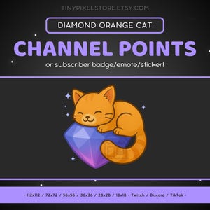 Gem Orange Cat Twitch Emote - Channel Point Icon, Sub Badge, Cat Discord Emote, Gaming Emoji, Sticker, Diamond Bit Badge, Cute Kitty, Kitten