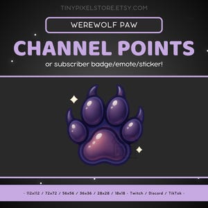 Werewolf Paw Twitch Channel Point Icon, Sub Badge, Emote - Pet Print Discord Emote, Streaming Assets, Gaming Emoji, Sticker, Loyalty