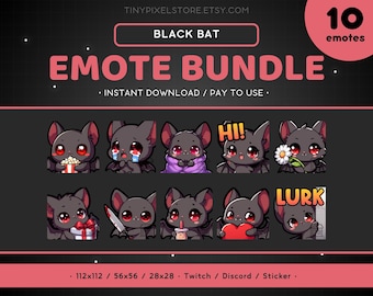 Bat Twitch Emote Bundle 10x - Discord Pack, Streaming , Halloween, Night, Nocturnal, Horror, Goth