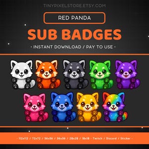Insignia de suscripción de Twitch de Red Panda, emoticono (insignias de bits), emoticono de Discord, ícono de punto de canal, recursos de streaming, emoji de juegos, pegatina, insignia de fidelidad