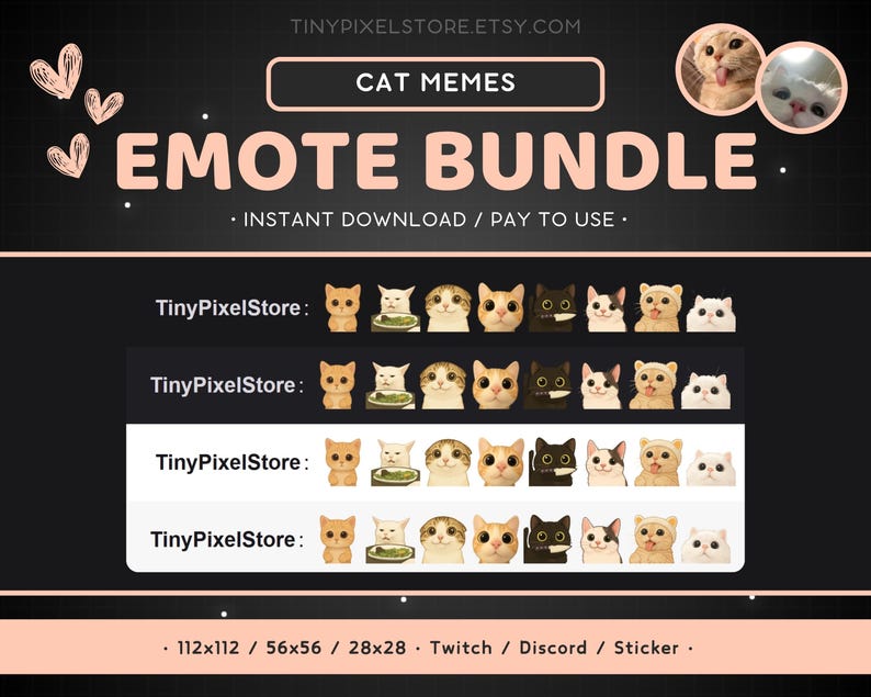 Cat Memes Emote Pack 8x - Cute Cat, Pleading, Tongue, Teddy Hat ...