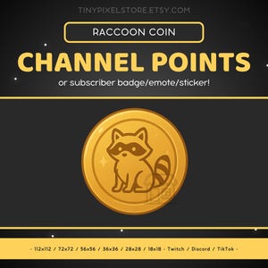 Waschbär Golden Coin Twitch Channel Point Icon, Sub Badge, Emote - Süßes Discord Emote, Gaming Emoji, Sticker, Tier, Kawaii