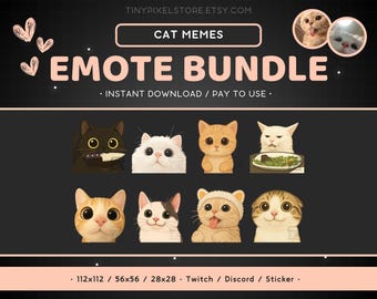 Cat Memes Emote Pack 8x - Cute Cat, Pleading, Tongue, Teddy Hat, Discord, Gaming, Sticker, Funny, Animal