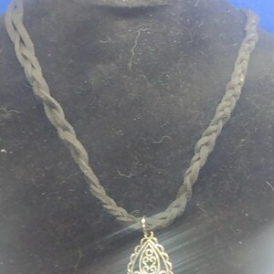 Handwoven leather 16&quot; necklace with a silver plated Celtic charm