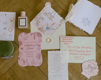 Blumenhochzeitseinladungspaket: Handgezeichnete Kalligraphie, bearbeitbare Canva-Vorlage (Digitaler Download)