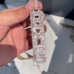Iced out Vertical Letter Pendant Round Moissanite Diamond Custom Letter Pendant For Men Unisex Pendant Iced Moissanite Hip Hop Pendant