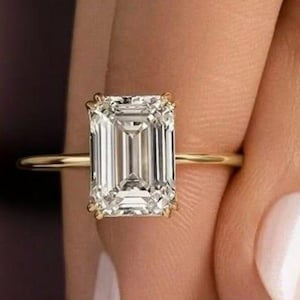4CT Emerald Cut Moissanite Engagement Ring Double Claw Prong Wedding Ring Solid Gold Ring Solitaire Proposal Ring Valentine Gift For Her