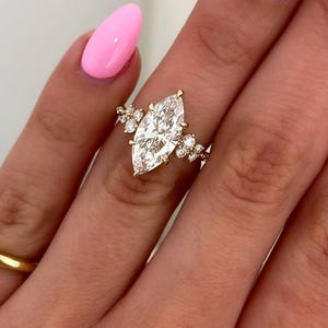 3.0CT Marquise Cut Moissanite Wedding Ring 18KT Solid Yellow Gold Side Round Diamond Six Claw Prong Ring Anniversary Ring Gifts For Her