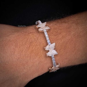 Bransoletka dwukolorowa ze srebra próby 925 w kształcie motyla, okrągła, moissanite, bransoletka tenisowa, biżuteria Hip Hop Iced Out, męska i damska