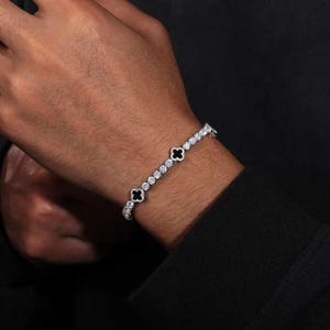 4 MM Clover Tenisowe Łańcuchy Bransoletki Bransoletka Liść Koniczyna Moissanite Męska Hip Hop 925 Srebrna Bransoletka Tenisowa Motywy Bransoletka Tenisowa