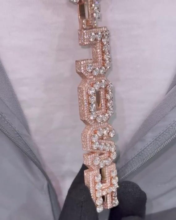 Iced out Vertical Initial Letter Pendant Custom Initial Pendant Hip Hop Pendant Iced Moissanite Pendant Bling Jewelry Rapper Pendants