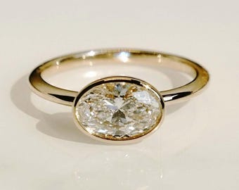 Bezel Set 2 CT Oval Cut Moissanite Diamond  Ring East To West Set Solitaire Ring 14k Solid Gold Wedding Ring Anniversary Ring Thank You Gift