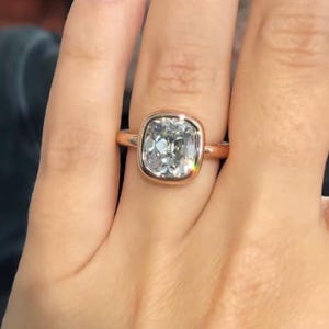 Bezel Set 3.00CT Solitaire Cushion Cut Moissanite Ring Anniversary Ring for Woman Promise Ring for Her Minimalist Modern Engagement Ring