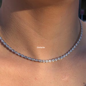 East West Set Oval Cut Bezel Set Tennis Necklace Oval Moissanite Necklace Gifts For Women Wedding Necklace Bridesmaid Choker Necklace