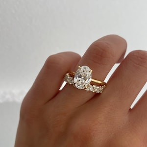 Oval Solitaire Hidden Halo Bridal Ring Set Oval Cut Moissanite Diamond Ring With Round and Marquise Moissanite Diamond Matching Wedding Band
