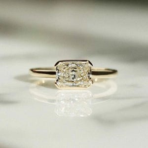14k Solid Yellow Gold Wedding Ring 2.50 CT Radiant Cut Moissanite East West Half Bezel Set Solitaire Engagement Ring For Women Wedding Gifts