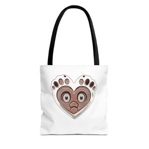 Cartoon Heart Paw Print Tote Bag, Whimsical Hand-Drawn Design for Animal Lovers, Brown and White, Reusable Shopping Bag, Eco-Friendly Gift
