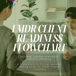 May include: A book cover with the title "EMDR Client Readiness Flowchart" in large white letters. The cover also includes the text "Inclusive, Trauma-Informed & Identity-Affirming" and "A Comprehensive Clinical Decision-Making Guide for EMDR-Trained Clinicians."