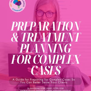 Könnte beinhalten: Buchcover mit dem Titel "PREPARATION & TREATMENT PLANNING FOR COMPLEX CASES" in großem weißen Text. Das Cover zeigt eine Frau mit Brille und Blazer vor einem rosa Hintergrund. Das Buch ist ein Leitfaden zur Vorbereitung auf komplexe Fälle.