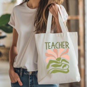 Teacher Appreciation Canvas Tote Bag, Personalized Teacher Gift, Customized Reusable Shopping Bag with Name and Year, School Supplies