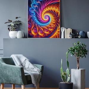 Fibonacci Spiral Canvas Art: Abstract Fractal Design, Vivid Colors