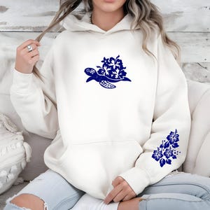 Turtle Hoodie, Floral Turtle Sweatshirt, Nature Lover Gift, Beach Vibes Jumper, Ocean Animal Pullover, Bohemian Outerwear, Unisex