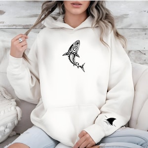 Shark Hoodie, Bohemian Shark Sweatshirt, Minimalist Ocean Hoodie, Unisex Shark Pullover, Boho Animal Hoodie, Shark Week