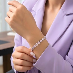 Pulsera de rubí en forma de corazón en plata de ley, pulsera de tenis rosa, regalo romántico de aniversario para ella