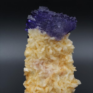 Purple Fluorite Cubes on Yellow Calcite Matrix - Northwestern China