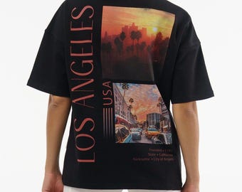LA Oversized Cotton T-Shirt | Los Angeles Unisex Graphic Tee | California Gift & Souvenir