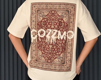 Women&#39;s Vintage Rug Back Print T-shirt | White Oversized Cotton Tee | Carpet Graphic Design | Unisex Top | Ukrainian Premium Quality Art