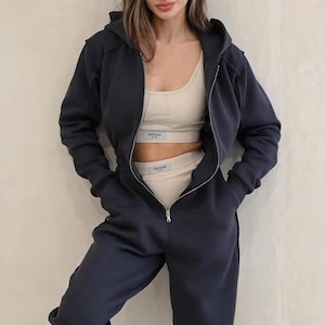 Leisure Warm Cotton Jersey Overall | Women's Jumpsuit with Hood & Zipper | Cozy Winter One Piece Suit with Pockets | Cuddle Up Ski Onesie
