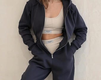 Leisure Warm Cotton Jersey Overall | Womens Jumpsuit with Hood & Zipper | Cozy Winter One Piece Suit with Pockets | Cuddle Up Ski Jumpsuit