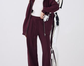 Women's Premium Cotton Tracksuit | Oversized Zip Up Hoodie & Palazzo Pants Set | Designer Loungewear Two Piece Suit | Casual Jogger Set