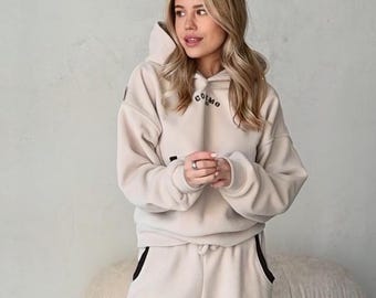 Oversized Polar Fleece Hoodie & Joggers Tracksuit Set | Two Piece Lounge Wear