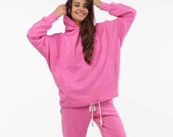 Cotton Oversized Hoodie & Joggers Tracksuit | Two Piece Matching Loungewear | Sweatsuit and Sweatpants set