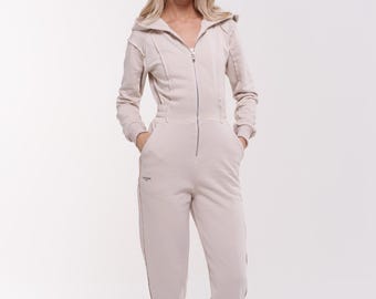 Ski Suit Fleece Jumpsuit | Women's Cotton Jersey Hoodie Romper Snowsuit