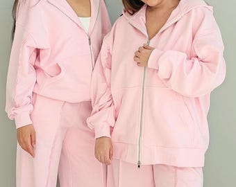 Premium Cotton Tracksuit | Designer Hoodie & Palazzo Pants | Loungewear Two Piece Set | Airport Outfit | Oversized Zip-Up Suit