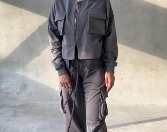 Velour Cargo Tracksuit | Women's Oversized Sweatshirt & Wide Leg Joggers