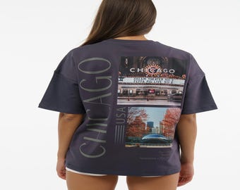 Cotton Oversized Chicago Graphic T-Shirt | Vintage Unisex Souvenir Tee | USA Travel Gift